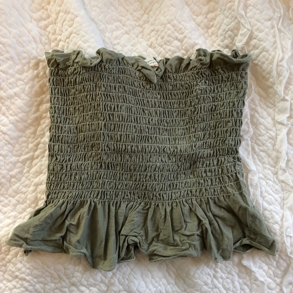 Smocked Strapless Ruffle Crop
